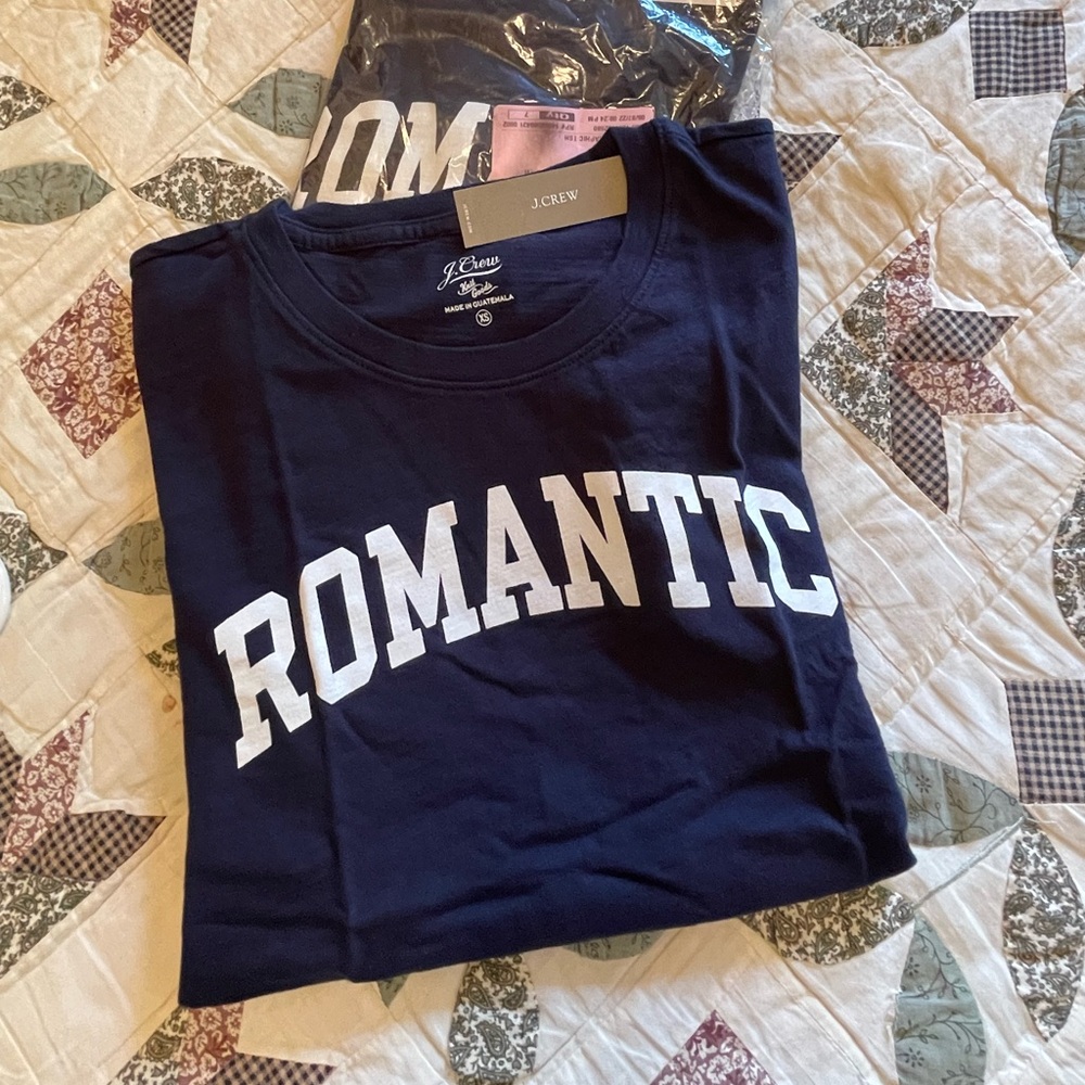 NWT J. Crew “Romantic” Tee, Navy with White Lettering, Sz S